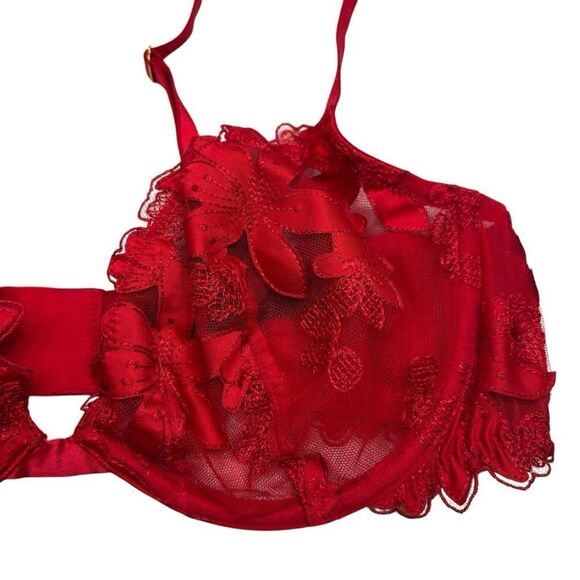 Victoria’s Secret Red Lace‎ Low Cut Demi Unpadded Bra Size 38C - Picture 6 of 12
